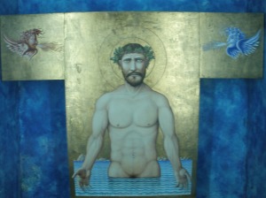 Curiosa imagen de un Cristo en el arco de Jerez, en Tarifa / Foto: Ana B. González Carballal